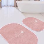 Renkli Çiçek Tasarımlı Dijital Baskılı 2'li Oval Kaymaz Tabanlı Banyo & Mutfak Paspas Takımı Realhomes