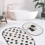 Mermer Tasarımlı Gold Detaylı Dijital Baskılı 2'li Oval Kaymaz Tabanlı Banyo & Mutfak Paspas Takımı Realhomes