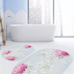 Tropik Yaprak & Hayvan Motifli Özel Tasarım 2'li Oval Kaymaz Tabanlı Banyo & Mutfak Paspas Takımı Realhomes