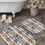 Gold Detaylı Fırça Darbeleri 2'li Oval Kaymaz Tabanlı Banyo Paspas Seti & Klozet Paspas Takımı Realhomes