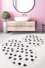 - RealHomes - Realhomes  Puantiye Zeminli Kaktüs Motifli Dijital Baskılı 2'li Oval Kaymaz Tabanlı Banyo & Mutfak Paspas Takımı Realhomes