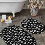 Pembe Zemin Yaprak Tasarımlı 2'li Oval Kaymaz Tabanlı Banyo Paspas Takımı & Klozet Paspas Seti Realhomes