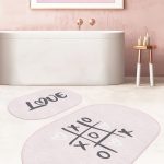 Mavi Zemin Kelebek Gül Motifli Özel Tasarım 2'li Oval Kaymaz Tabanlı Banyo & Mutfak Paspas Takımı Realhomes