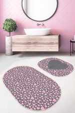 - RealHomes - Realhomes  Koyu Füme Zemin Love Temalı Kalp Tasarımlı 2'li Oval Kaymaz Tabanlı Banyo & Mutfak Paspas Takımı Realhomes