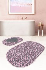 - RealHomes - Realhomes  Koyu Füme Zemin Love Temalı Kalp Tasarımlı 2'li Oval Kaymaz Tabanlı Banyo & Mutfak Paspas Takımı Realhomes