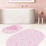Pembe Temalı Love Tasarımlı Dijital Baskılı 2'li Oval Kaymaz Tabanlı Banyo & Mutfak Paspas Takımı Realhomes