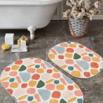 Gri Zemin Geyik Desenli Özel Tasarım 2'li Oval Kaymaz Tabanlı Banyo & Mutfak Paspas Takımı Realhomes