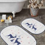 Yeşil Çizgili Ananas Flamingo Tasarımlı 2'li Oval Kaymaz Tabanlı Banyo & Mutfak Paspas Takımı Realhomes