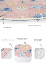 - RealHomes - Realhomes  Pembe Zemin Mavi Kelebek Tasarımlı 2'li Oval Kaymaz Tabanlı Banyo & Mutfak Paspas Takımı Realhomes