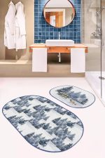 - RealHomes - Realhomes  Kış Temalı Çam Ağaçları Dijital Baskılı 2'li Oval Kaymaz Tabanlı Banyo & Mutfak Paspas Takımı Realhomes