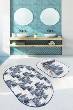 - RealHomes - Realhomes  Kış Temalı Çam Ağaçları Dijital Baskılı 2'li Oval Kaymaz Tabanlı Banyo & Mutfak Paspas Takımı Realhomes