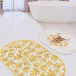 Etnik Fil Tasarımlı Özel Tasarım 2'li Oval Kaymaz Tabanlı Banyo Paspas Seti & Klozet Paspas Takımı Realhomes