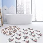 Kahve Zemin Beyaz Çiçek Özel Tasarımlı 2'li Oval Kaymaz Tabanlı Banyo & Mutfak Paspas Takımı Realhomes