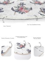 - RealHomes - Realhomes  Beyaz Zemin Dümen Çapa Dijital Baskılı 2'li Oval Kaymaz Tabanlı Banyo & Mutfak Paspas Takımı Realhomes