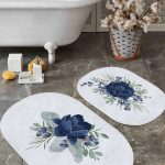 Mermer Motifli Mor Mermer Detaylı 2'li Oval Kaymaz Tabanlı Banyo & Mutfak Paspas Takımı Realhomes