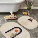 Beyaz Zemin Nazar Boncuklu Özel Tasarım 2'li Oval Kaymaz Tabanlı Banyo & Mutfak Paspas Takımı Realhomes