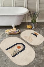 - RealHomes - Realhomes  Onedraw Temalı Özel Tasarım Dijital Baskılı 2'li Oval Kaymaz Tabanlı Banyo & Mutfak Paspas Takımı Realhomes