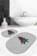 - RealHomes - Realhomes  Kazayağı Desen Dijital Baskılı Özel Tasarımlı 2'li Oval Kaymaz Tabanlı Banyo & Mutfak Paspas Takımı Realhomes