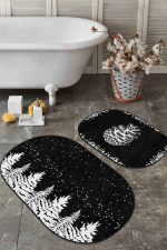 - RealHomes - Realhomes  Siyah Beyaz Çam Ağacı Kozalak Tasarımlı 2'li Oval Kaymaz Tabanlı Banyo & Mutfak Paspas Takımı Realhomes