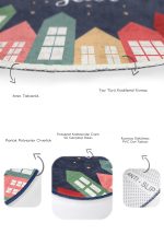 - RealHomes - Realhomes Lacivert Zeminli Renkli Evler Özel Tasarım 2'li Oval Kaymaz Tabanlı Banyo & Mutfak Paspas Takımı Realhomes