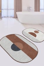 - RealHomes - Realhomes  Onedraw Temalı Dijital Baskılı Özel Tasarım 2'li Oval Kaymaz Tabanlı Banyo & Mutfak Paspas Takımı Realhomes