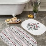 Kabak Temalı Ekose Tasarımlı 2'li Oval Kaymaz Tabanlı Klozet Paspas Takımı & Banyo Paspas Seti Realhomes