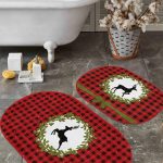 Kurdaleli Kozalak Temalı Dijital Baskılı 2'li Oval Kaymaz Tabanlı Banyo & Mutfak Paspas Takımı Realhomes