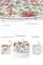 - RealHomes - Realhomes Kırmızı Gül Çam Yaprakları Gold Çan Detaylı 2'li Oval Kaymaz Tabanlı Banyo & Mutfak Paspas Takımı Realhomes