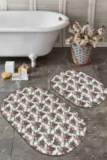 - RealHomes - Realhomes  Kurdaleli Kozalak Temalı Dijital Baskılı 2'li Oval Kaymaz Tabanlı Banyo & Mutfak Paspas Takımı Realhomes