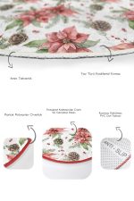 - RealHomes - Realhomes  Kırmızı Gül Kozalak Temalı Dijital Baskılı 2'li Oval Kaymaz Tabanlı Banyo & Mutfak Paspas Takımı Realhomes