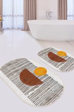 - RealHomes - Realhomes Onedraw Temalı Güneşin Doğuşu Dijital Baskılı 2'li Oval Kaymaz Tabanlı Banyo & Mutfak Paspas Takımı Realhomes