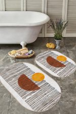 - RealHomes - Realhomes Onedraw Temalı Güneşin Doğuşu Dijital Baskılı 2'li Oval Kaymaz Tabanlı Banyo & Mutfak Paspas Takımı Realhomes