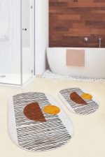 - RealHomes - Realhomes Onedraw Temalı Güneşin Doğuşu Dijital Baskılı 2'li Oval Kaymaz Tabanlı Banyo & Mutfak Paspas Takımı Realhomes
