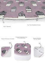 - RealHomes - Realhomes  Eflatun Zeminli Kaktüs Dijital Baskılı 2'li Oval Kaymaz Tabanlı Banyo & Mutfak Paspas Takımı Realhomes