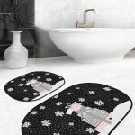 Lacivert Gül Tasarımlı Dijital Baskılı 2'li Oval Kaymaz Tabanlı Banyo & Mutfak Paspas Takımı Realhomes