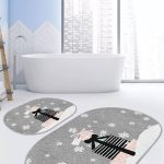 Krem Zemin Tropik Yaprak Tasarımlı 2'li Oval Kaymaz Tabanlı Banyo & Mutfak Paspas Takımı Realhomes