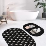 Kırmızı Ekose Tasarımlı Yılbaşı Temalı 2'li Oval Banyo Halısı & Mutfak Paspas Takımı Realhomes