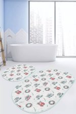 - RealHomes - Realhomes Yılbaşı Temalı Çam Ağacı Dijital Baskılı 2'li Oval Kaymaz Tabanlı Banyo & Mutfak Paspas Takımı Realhomes