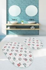 - RealHomes - Realhomes Yılbaşı Temalı Çam Ağacı Dijital Baskılı 2'li Oval Kaymaz Tabanlı Banyo & Mutfak Paspas Takımı Realhomes