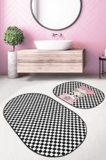 - RealHomes - Realhomes  Dama Tasarım Fotoğraf Çeken Kız Desenli 2'li Oval Kaymaz Tabanlı Banyo & Mutfak Paspas Takımı Realhomes