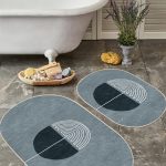 Pembe Zemin Kaktüs Özel Tasarımlı 2'li Oval Kaymaz Tabanlı Banyo & Mutfak Paspas Takımı Realhomes