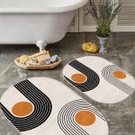 Geometrik Şekilli Zemin 3D Tropik Yaprak Motifli 2'li Oval Kaymaz Tabanlı Banyo & Mutfak Paspas Takımı Realhomes