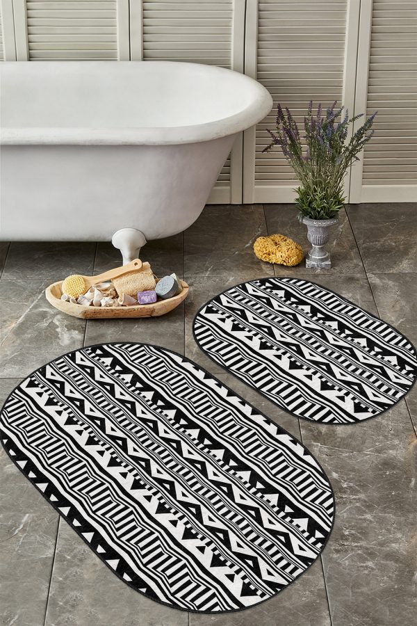 Mery Christmas Temalı Geyik Tasarımlı Dijital Baskılı 2'li Oval Kaymaz Tabanlı Banyo & Mutfak Paspas Takımı Realhomes