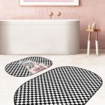 Turuncu Ekose Tasarımlı 2'li Oval Kaymaz Tabanlı Klozet Takımı & Banyo Paspas Seti Realhomes