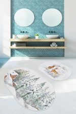 - RealHomes - Realhomes  Kış Temalı Bağ Evi Tasarımlı Dijital Baskılı 2'li Oval Kaymaz Tabanlı Banyo & Mutfak Paspas Takımı Realhomes