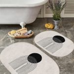 Gold Detaylı Sonbahar Yaprakları Dijital Baskılı 2'li Oval Kaymaz Tabanlı Banyo & Mutfak Paspas Takımı Realhomes