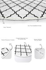 - RealHomes - Realhomes  Beyaz Zemin Siyah Ogea Tasarımlı 2'li Oval Kaymaz Tabanlı Banyo & Mutfak Paspas Takımı Realhomes