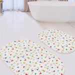 Pudra Zeminde Onedraw Çizimli Renkli Çiçek Motifli 2'li Oval Kaymaz Tabanlı Banyo & Mutfak Paspas Takımı Realhomes