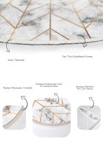 - RealHomes - Realhomes  Gold Çizgili Mermer Tasarımlı Dijital Baskılı 2'li Oval Kaymaz Tabanlı Banyo & Mutfak Paspas Takımı Realhomes