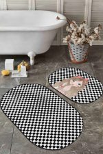 - RealHomes - Realhomes  Dama Tasarım Rujlu Kız Motifli 2'li Oval Kaymaz Tabanlı Banyo & Mutfak Paspas Takımı Realhomes